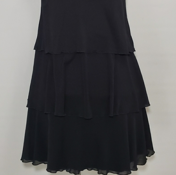 Black Strapless Dress Sequin Trim Layered Skirt - Picture 6 of 9